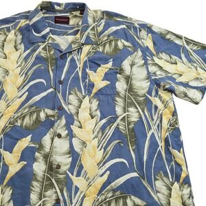 Tommy‎ Bahama Silk Camp Shirt Blue Tropical Floral Short Sleeve Mens XXL